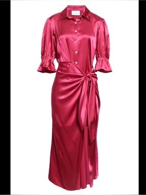 cinq a sept Magenta Satin Wrap Dress